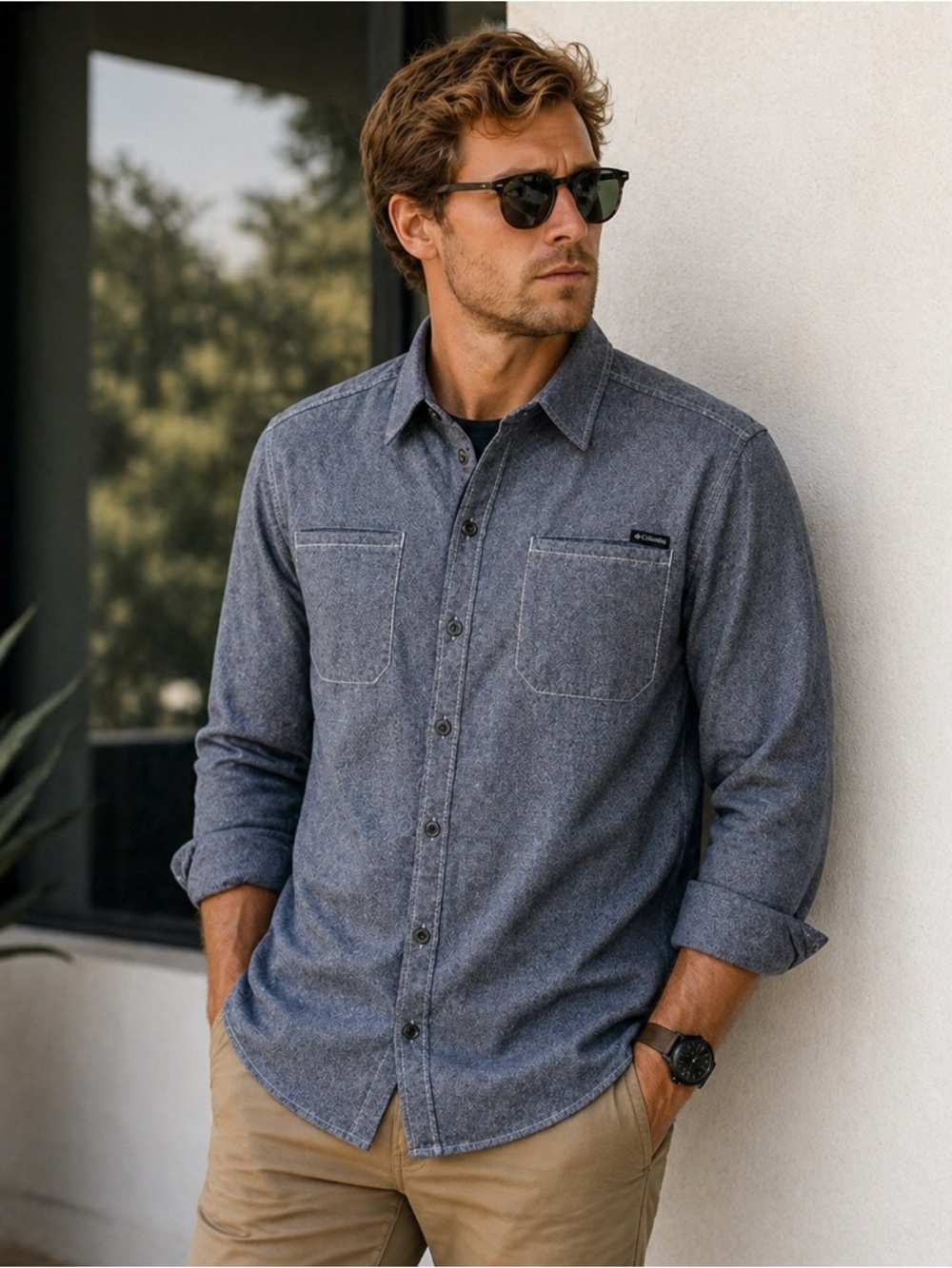 🌲 Columbia Heather Blue Button-Down Shirt | Men’s Large | 100% Cotton 🌲